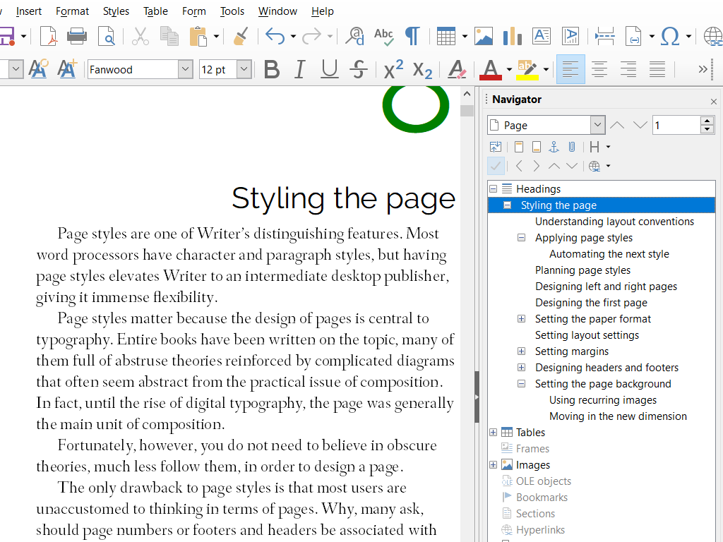 Captura de tela do Writer